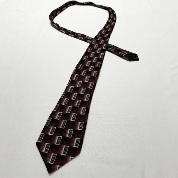 Trump Arrow 100% Silk Tie Red Black White Geometric Square Cassette Tape Pattern - Picture 4 of 6